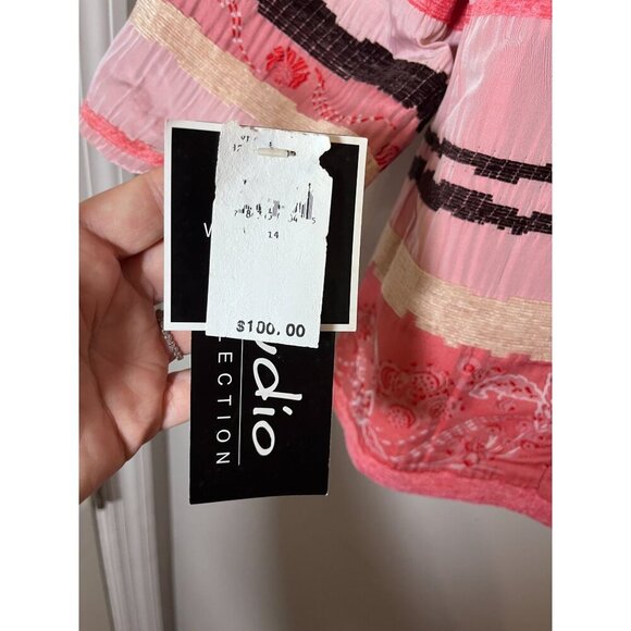 K Studio Textured Jacket 14 Pink Striped Floral Embroidery Resort Classic Preppy - Picture 3 of 15